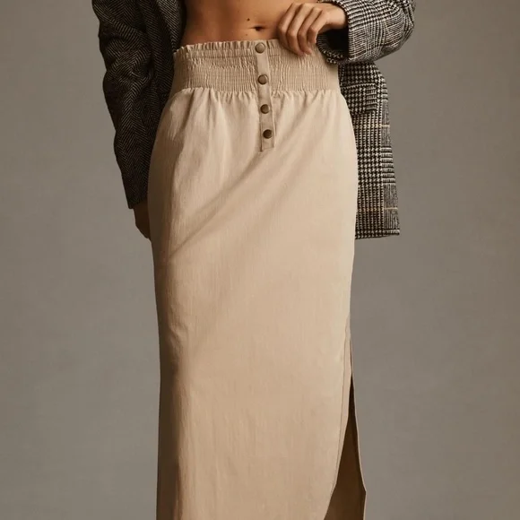 NWT Anthropologie Smocked Khaki Skirt XL - Picture 2 of 4